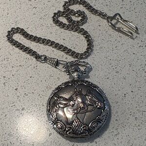 Milano Silver Pocket Watch with Chain Horse design